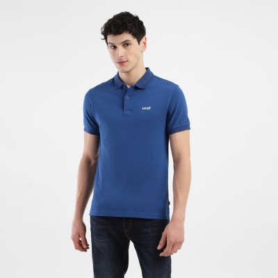 LEVI'S Solid Men Polo Neck Blue T-Shirt