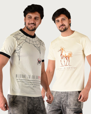westernparis Animal Print, Graphic Print, Typography Men Round Neck Beige T-Shirt