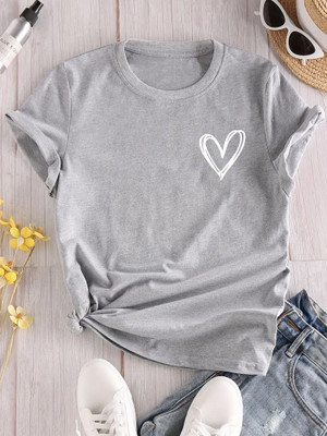 Calm Down Printed Women Round Neck Grey T-Shirt
