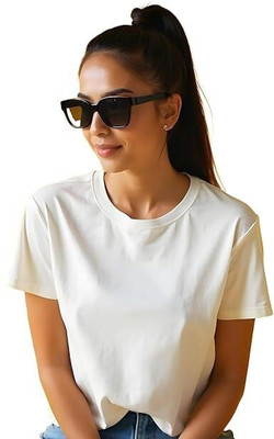 Js Unique Solid Women Round Neck Reversible White T-Shirt
