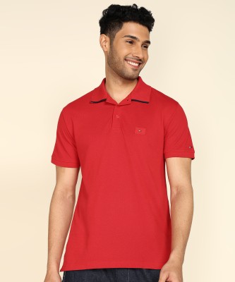 TOMMY HILFIGER Self Design Men Polo Neck Red T-Shirt