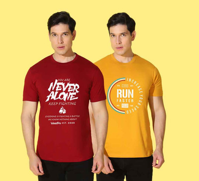 WOOSTRO Printed, Solid Men Round Neck Red, Yellow T-Shirt