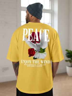 annnackel Graphic Print Men Round Neck Yellow T-Shirt