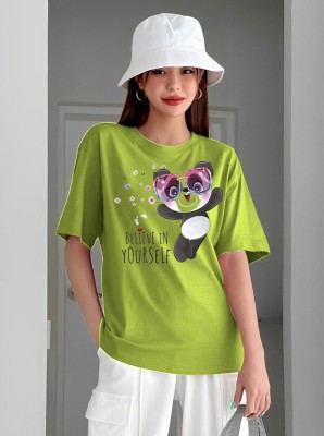 Lecowar Printed Women Round Neck Green T-Shirt