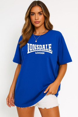 Kings London Typography Women Round Neck Blue T-Shirt