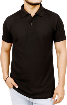 Mala Exports Solid Men Polo Neck Black T-Shirt