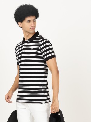 LEE Striped Men Polo Neck Black T-Shirt