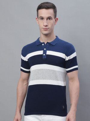 CANTABIL Striped Men Polo Neck Blue T-Shirt