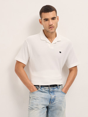 THE BEAR HOUSE Solid Men Polo Neck White T-Shirt