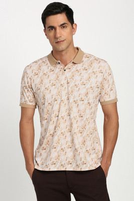 PETER ENGLAND Printed Men Polo Neck Beige T-Shirt
