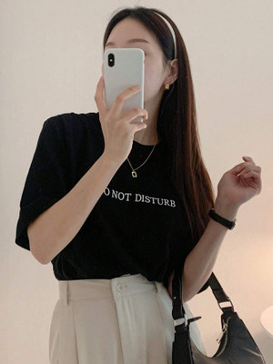 METRONAUT Printed Women Round Neck Black T-Shirt