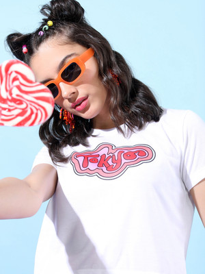 Tokyo Talkies Printed Women Round Neck White T-Shirt