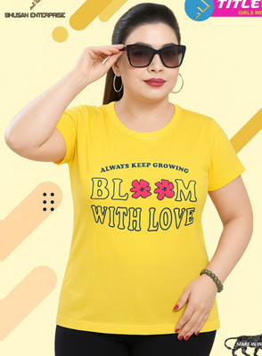 Bhusan Enterprise Printed Women Round Neck Yellow T-Shirt