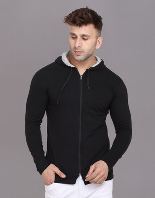 Blisstone Solid Men Hooded Neck Black T-Shirt