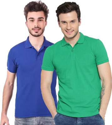 YUALIN CREATION Solid Men Polo Neck Multicolor T-Shirt