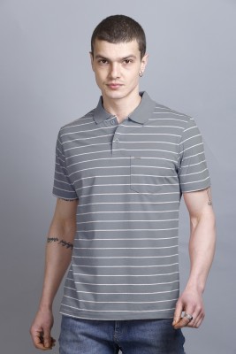 GODFREY Striped Men Polo Neck Grey T-Shirt