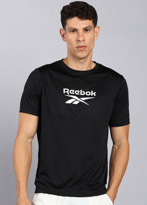 REEBOK Printed Men Round Neck Black T-Shirt