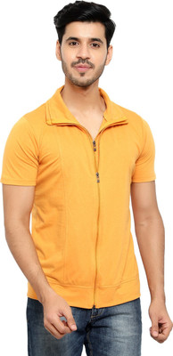 Tresna Trending Solid Men Polo Neck Yellow T-Shirt