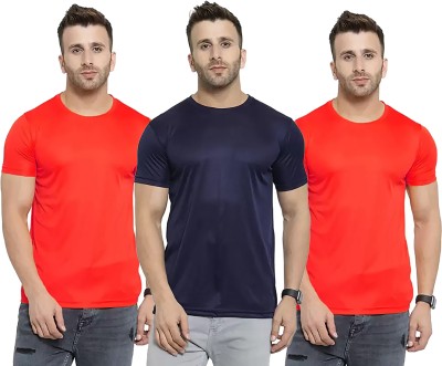 Think Tech Solid Men Round Neck Red, Dark Blue T-Shirt