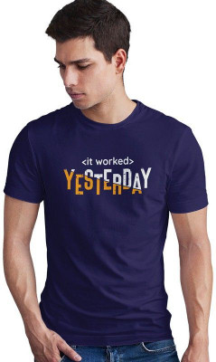 DUDEME Printed Men Round Neck Blue T-Shirt
