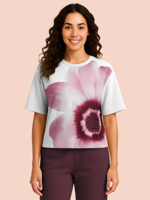 Hellcat Floral Print Women Round Neck Maroon T-Shirt