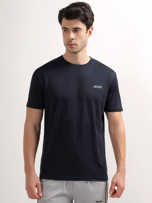 CANTABIL Solid Men Round Neck Navy Blue T-Shirt
