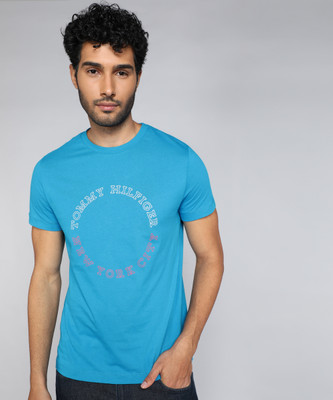 TOMMY HILFIGER Printed Men Crew Neck Blue T-Shirt