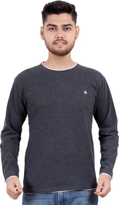 SQS Solid Men Round Neck Grey T-Shirt