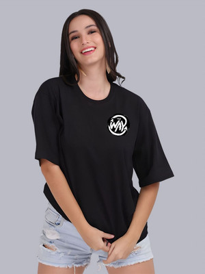 Moda Rapido Printed Women Round Neck Black T-Shirt