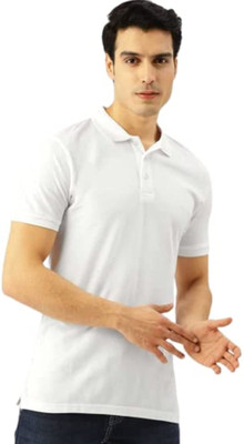 Attiris Solid Men Polo Neck White T-Shirt