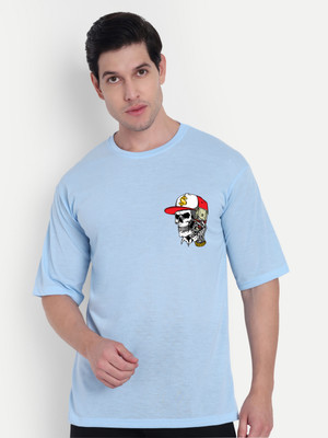 Benny Brooks Graphic Print Men Round Neck Light Blue T-Shirt