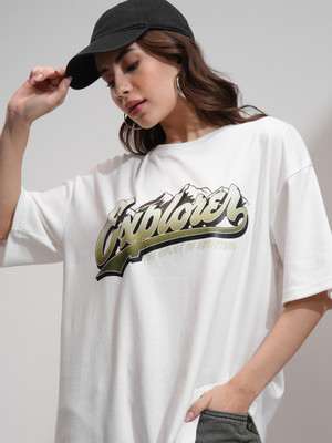 Tokyo Talkies Printed Women Round Neck White T-Shirt