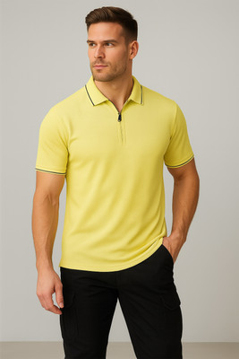 METRONAUT Self Design Men Polo Neck Yellow T-Shirt