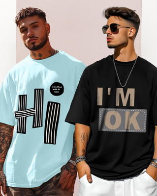 ENITOR Graphic Print Men Round Neck Light Blue, Black T-Shirt