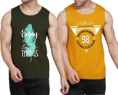 WOOSTRO Typography Men Scoop Neck Dark Green, Yellow, White T-Shirt