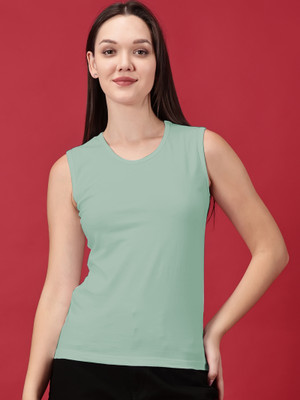 Novia Solid Women Round Neck Light Green T-Shirt