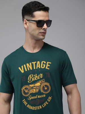 Roadster Printed, Typography Men Round Neck Green T-Shirt