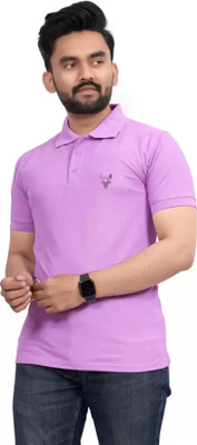 KASHIRA Solid Men Polo Neck Purple T-Shirt