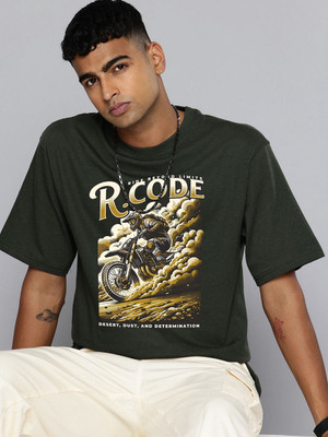 R.Code by The Roadster Life Co. Graphic Print Men Round Neck Dark Green T-Shirt