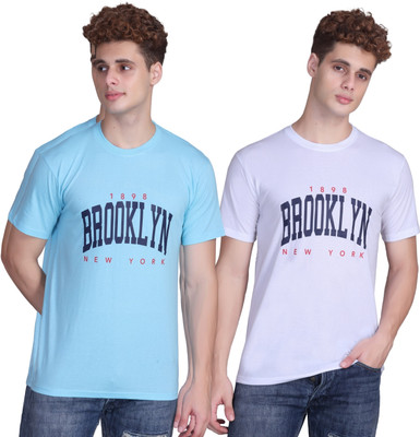 Zeffit Printed Men Round Neck Light Blue, White T-Shirt