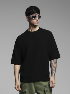 JACK & JONES Solid Men Round Neck Black T-Shirt
