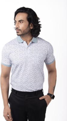 Vital Printed Men Polo Neck Blue T-Shirt