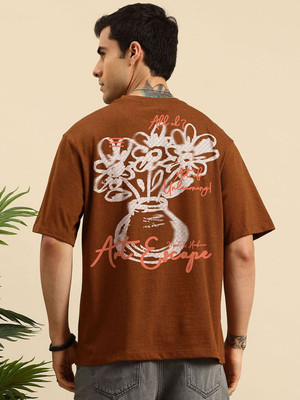 Mast & Harbour Printed Men Round Neck Brown T-Shirt