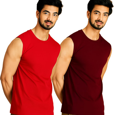 Jangoboy Solid Men Round Neck Red, Maroon T-Shirt