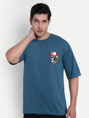 Manlino Printed Men Round Neck Blue T-Shirt