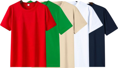 lalita creation Solid Men Round Neck Navy Blue, Red, Light Green, Beige, White T-Shirt