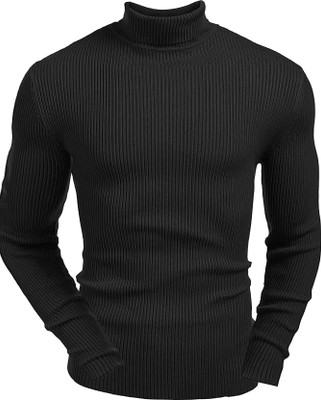 JUARI BE A GENTLEMAN Striped Men High Neck Black T-Shirt