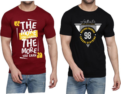WOOSTRO Graphic Print Men Round Neck Maroon, Black T-Shirt