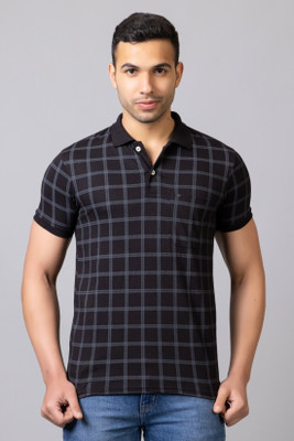 PRORIDERS Checkered Men Polo Neck Black T-Shirt