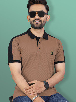 VeBNoR Solid Men Polo Neck Brown T-Shirt